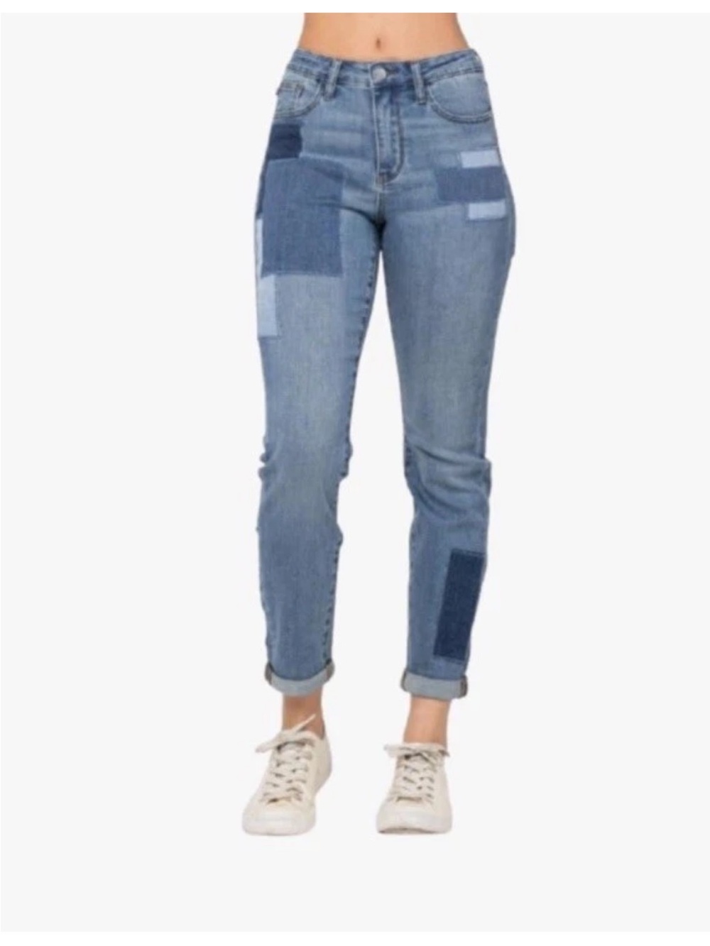 Judy Blue Two-Tone Patchwork Boyfriend Jeans - Various Blues